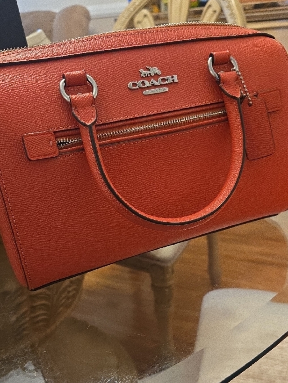 Coach Orange Textured Leather Satchel with Matching Wallet - Picture 6 of 13